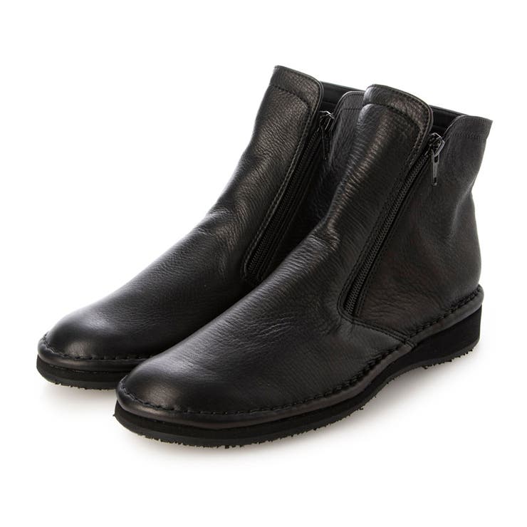 ブラック | 【3E】ダブルファスナーショートブーツ | Mode et Jacomo×ing