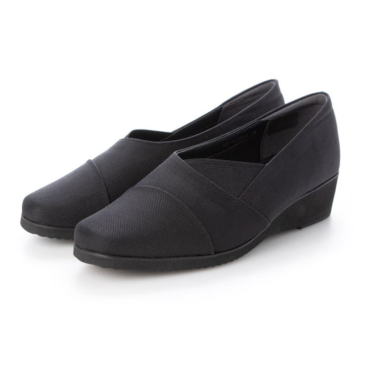 ブラック | 【撥水】【3E】アシンメトリーデザインウエッジシューズ | Mode et Jacomo×ing