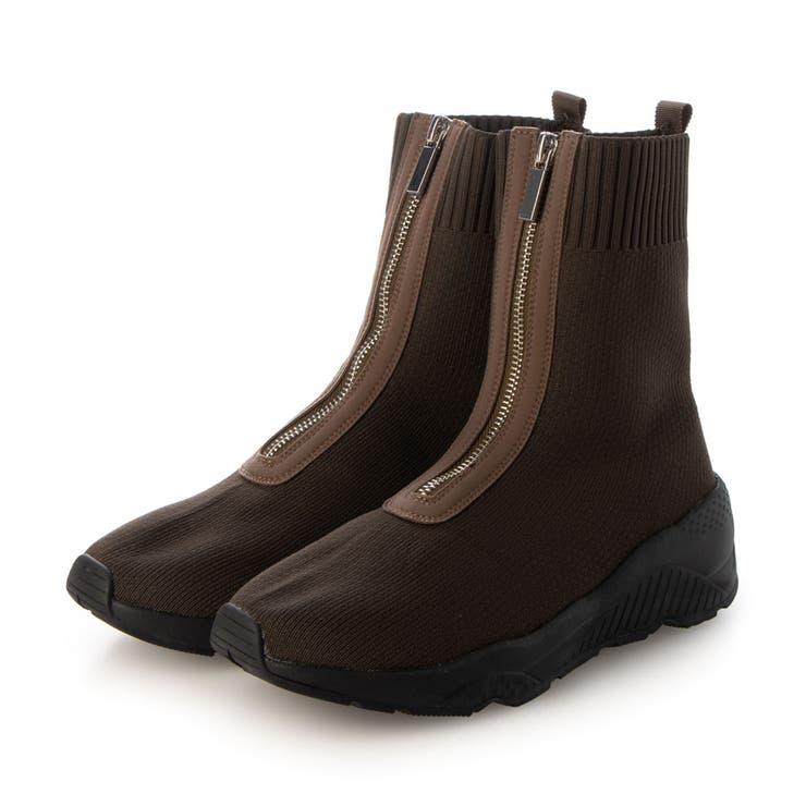 カーキ | フロントジップニットブーツ | Mode et Jacomo×ing