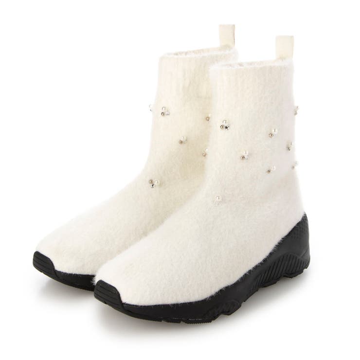 ホワイト | ビジュー付きニットブーツ | Mode et Jacomo×ing