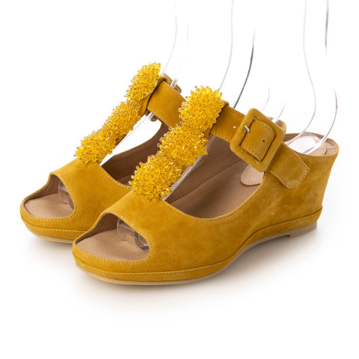 イエロースエード | ビジュー付きTストラップサンダル | Mode et Jacomo×ing