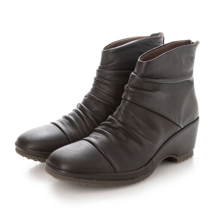 ダークブラウン | ドレープデザインウェッジソールショートブーツ | Mode et Jacomo×ing