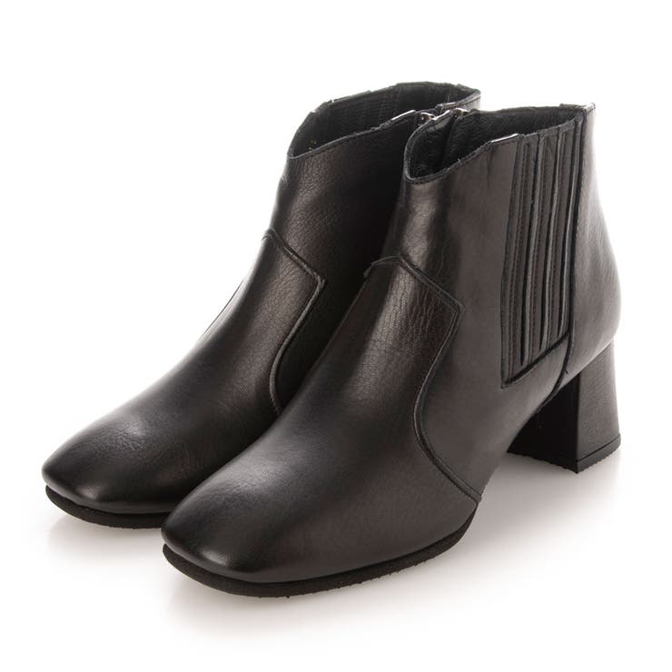 ブラック | 【３E】ウエスタンタイプチャンキーヒールショートブーツ | Mode et Jacomo×ing