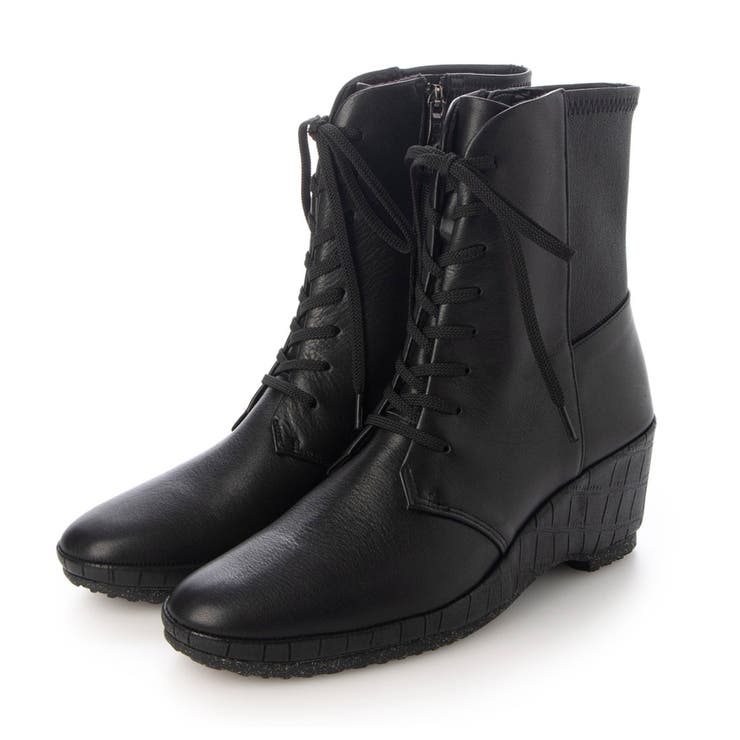 ブラック | ウェッジソールレースアップブーツ | Mode et Jacomo×ing