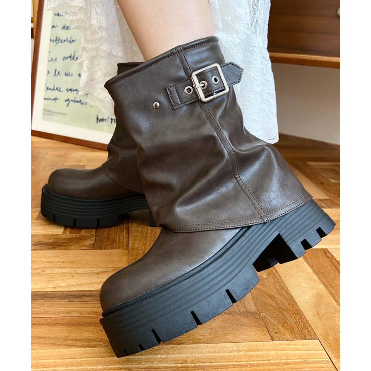 ブラウン | 厚底ショートカバーブーツ | moment+