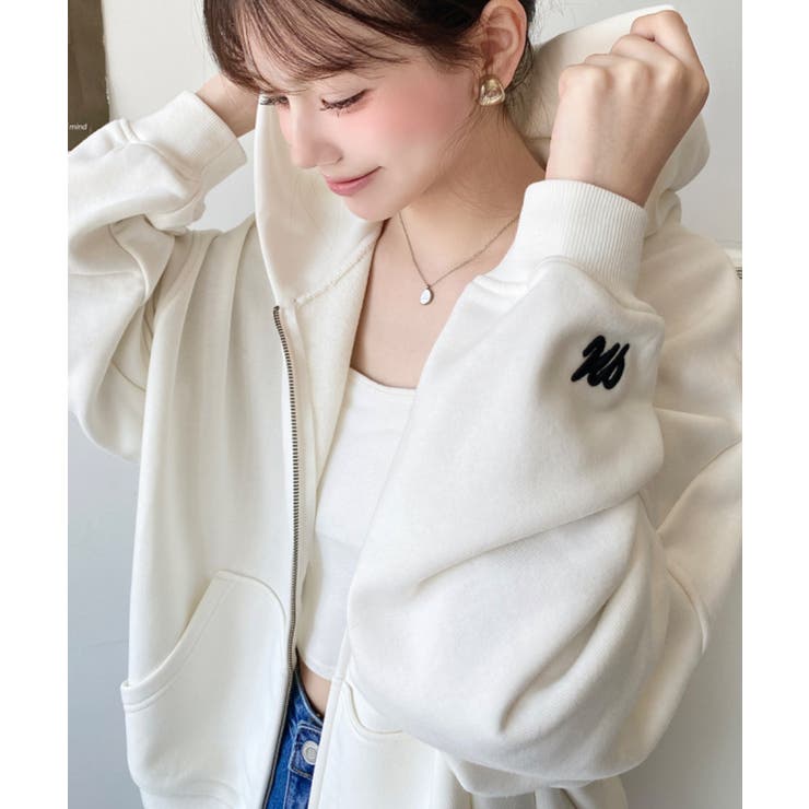 裏毛袖ワンポイントバック刺繍ジップアップパーカーTC | moment+ | 詳細画像12 