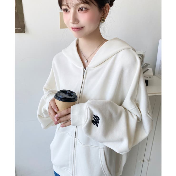 裏毛袖ワンポイントバック刺繍ジップアップパーカーTC | moment+ | 詳細画像14 