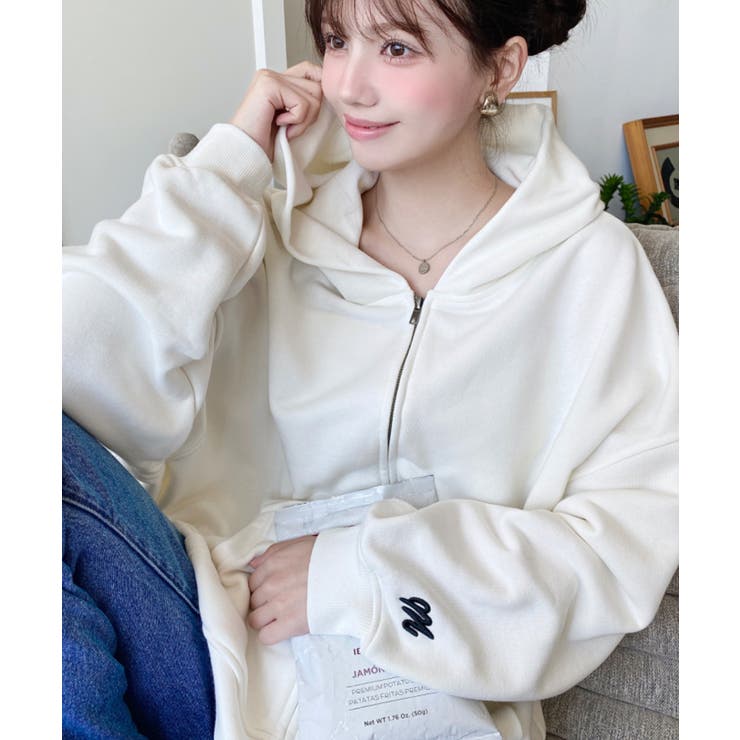 裏毛袖ワンポイントバック刺繍ジップアップパーカーTC | moment+ | 詳細画像15 