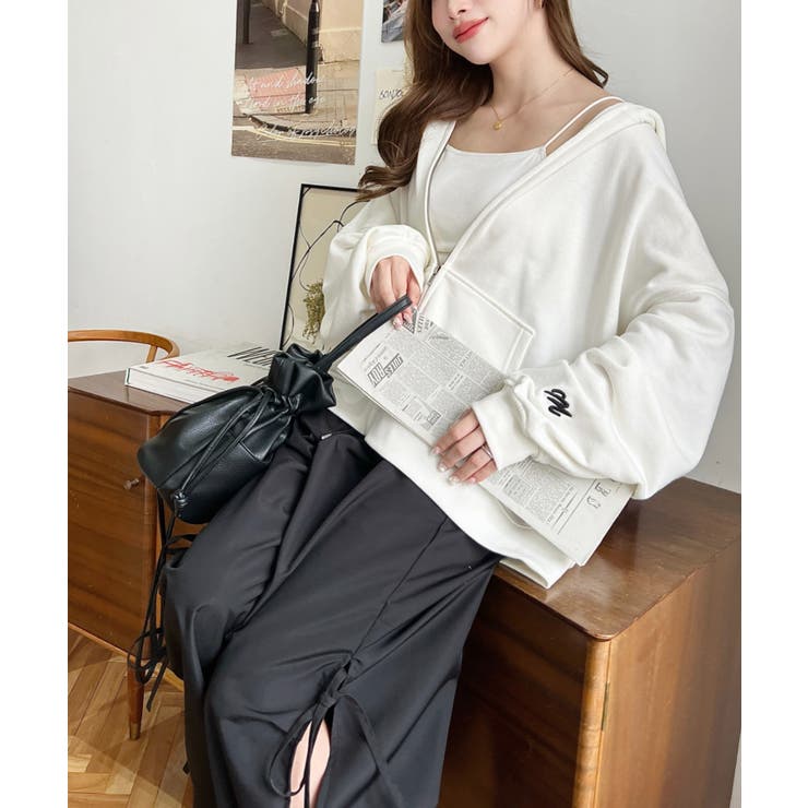 裏毛袖ワンポイントバック刺繍ジップアップパーカーTC | moment+ | 詳細画像19 