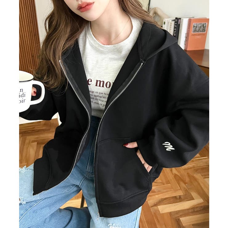 裏毛袖ワンポイントバック刺繍ジップアップパーカーTC | moment+ | 詳細画像25 