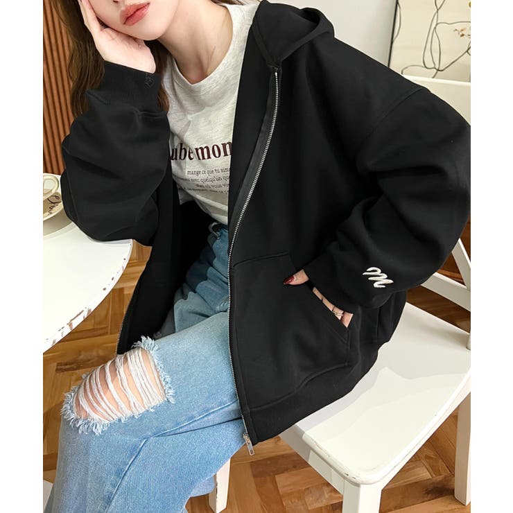 裏毛袖ワンポイントバック刺繍ジップアップパーカーTC | moment+ | 詳細画像26 