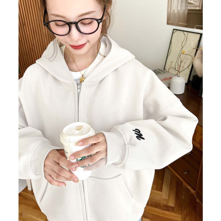 裏毛袖ワンポイントバック刺繍ジップアップパーカーTC | moment+ | 詳細画像3 