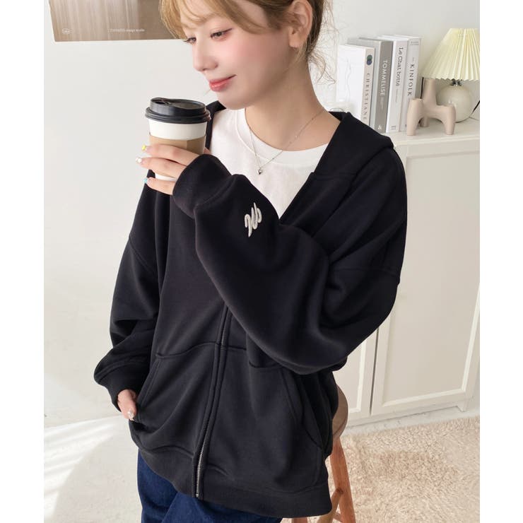 裏毛袖ワンポイントバック刺繍ジップアップパーカーTC | moment+ | 詳細画像31 