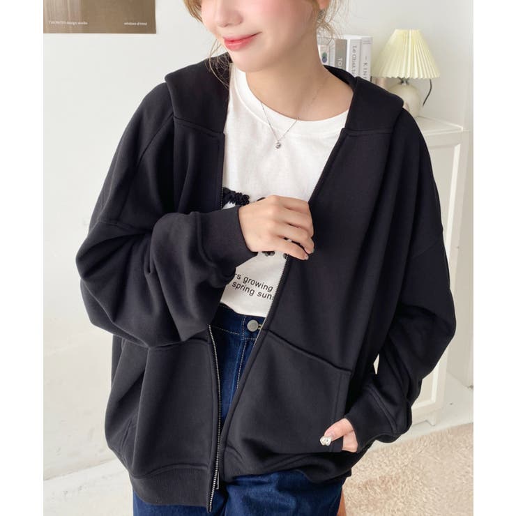 裏毛袖ワンポイントバック刺繍ジップアップパーカーTC | moment+ | 詳細画像32 