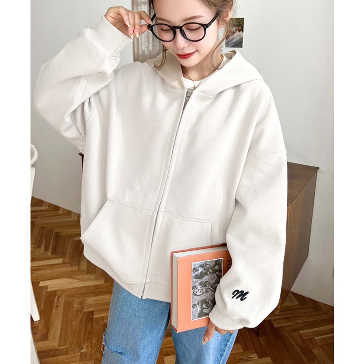 裏毛袖ワンポイントバック刺繍ジップアップパーカーTC | moment+ | 詳細画像5 