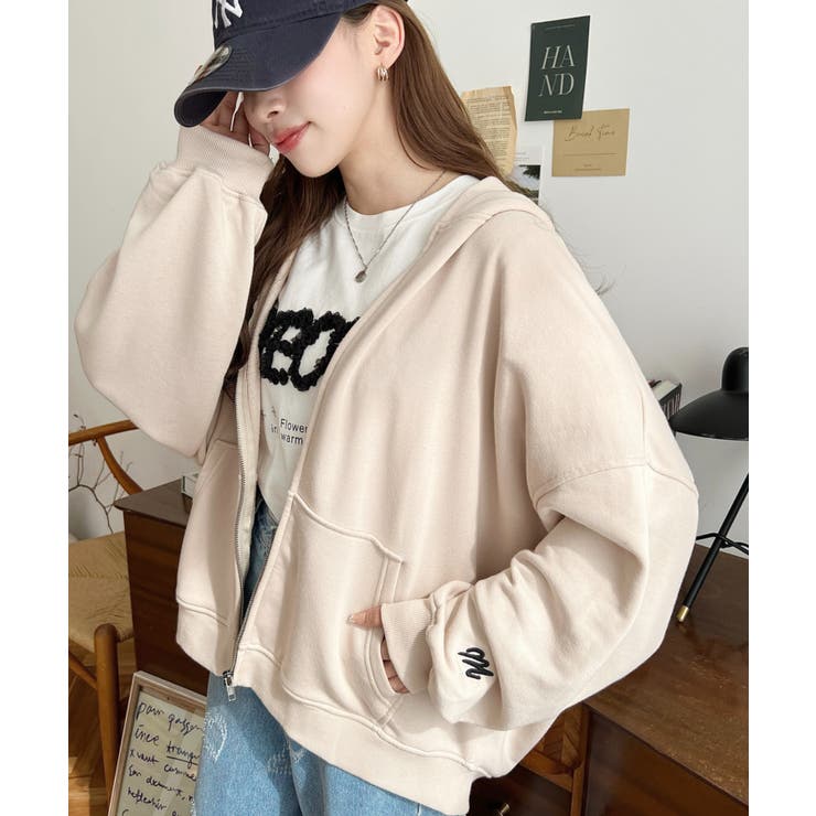 裏毛袖ワンポイントバック刺繍ジップアップパーカーTC | moment+ | 詳細画像46 