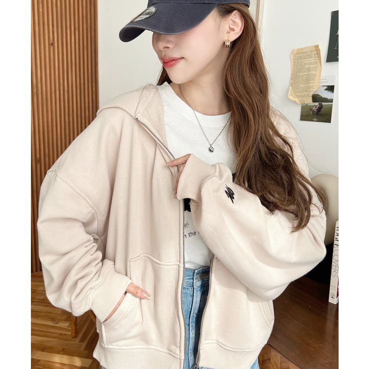 裏毛袖ワンポイントバック刺繍ジップアップパーカーTC | moment+ | 詳細画像47 