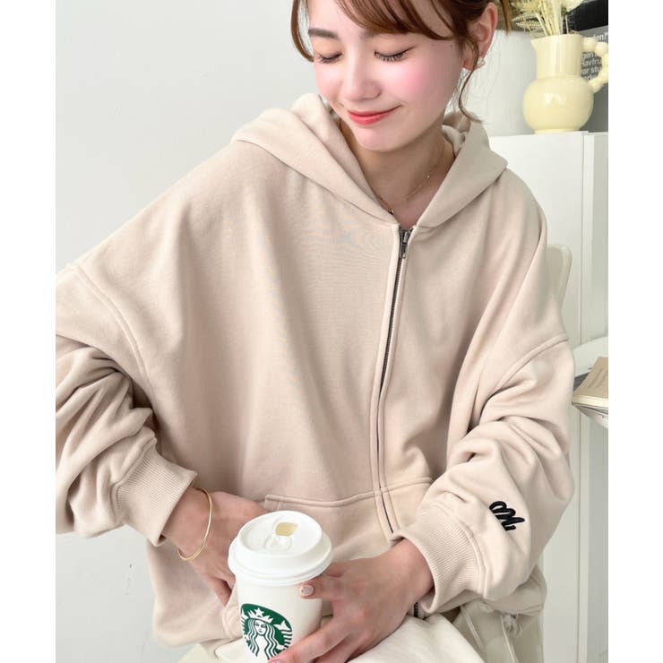 ち*か様 AMBERGLEAM 刺繍入り パーカー ベージュ　Lサイズ 刺繍パーカー☆【プルオーバー】／サンドベージュの虹色バーコード12oz