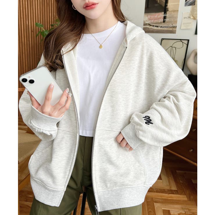 裏毛袖ワンポイントバック刺繍ジップアップパーカーTC | moment+ | 詳細画像54 