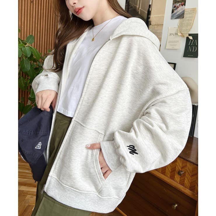 裏毛袖ワンポイントバック刺繍ジップアップパーカーTC | moment+ | 詳細画像57 