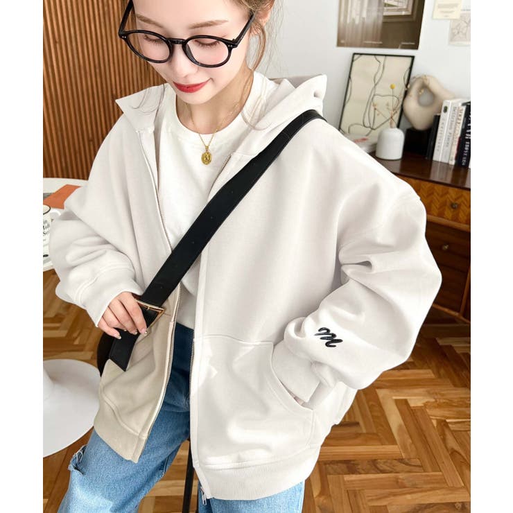 裏毛袖ワンポイントバック刺繍ジップアップパーカーTC | moment+ | 詳細画像7 