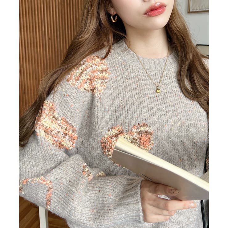 ミックスカラーハートジャガードアルパカライクニットプルオーバー | moment+ | 詳細画像12 