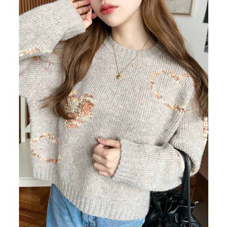 ミックスカラーハートジャガードアルパカライクニットプルオーバー | moment+ | 詳細画像13 