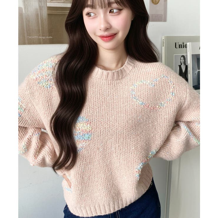 ミックスカラーハートジャガードアルパカライクニットプルオーバー | moment+ | 詳細画像16 