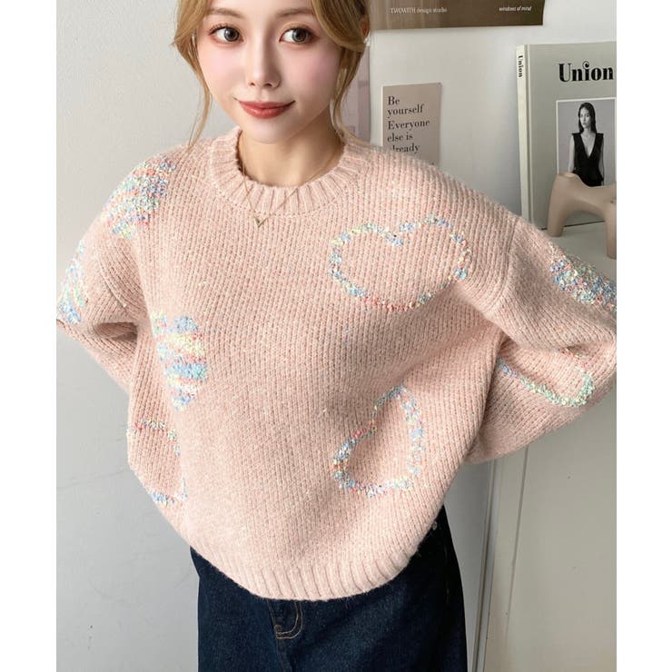 ミックスカラーハートジャガードアルパカライクニットプルオーバー | moment+ | 詳細画像22 