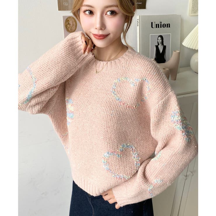 ミックスカラーハートジャガードアルパカライクニットプルオーバー | moment+ | 詳細画像23 