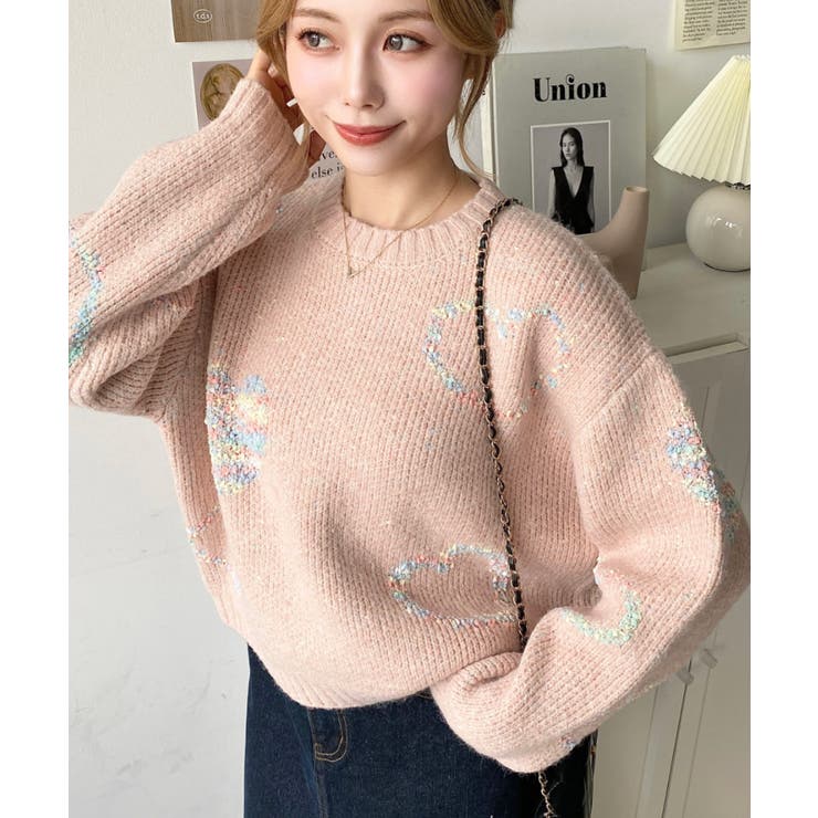 ミックスカラーハートジャガードアルパカライクニットプルオーバー | moment+ | 詳細画像24 