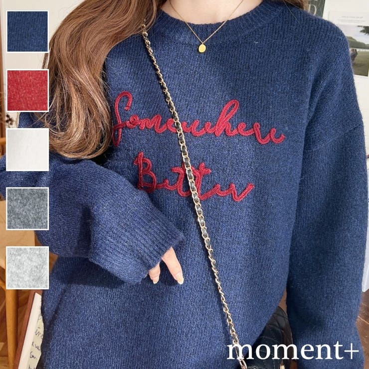 コードロゴ刺繍ニットプルオーバー6G | moment+ | 詳細画像1 