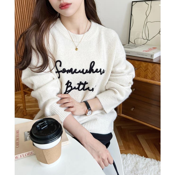 コードロゴ刺繍ニットプルオーバー6G | moment+ | 詳細画像10 