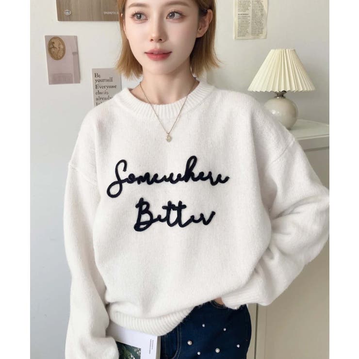 コードロゴ刺繍ニットプルオーバー6G | moment+ | 詳細画像4 