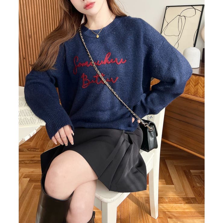 コードロゴ刺繍ニットプルオーバー6G | moment+ | 詳細画像42 