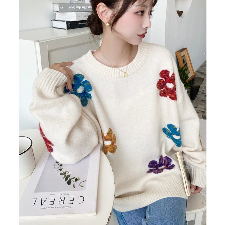 ミックスカラーフラワージャガードニットプルオーバー6G | moment+ | 詳細画像11 