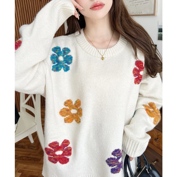 ミックスカラーフラワージャガードニットプルオーバー6G | moment+ | 詳細画像13 