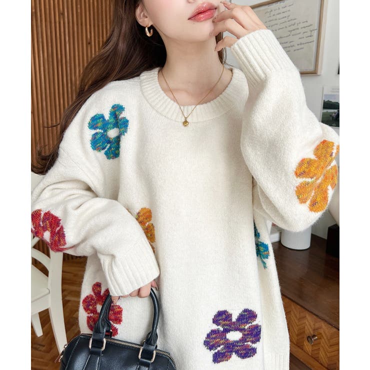 ミックスカラーフラワージャガードニットプルオーバー6G | moment+ | 詳細画像14 