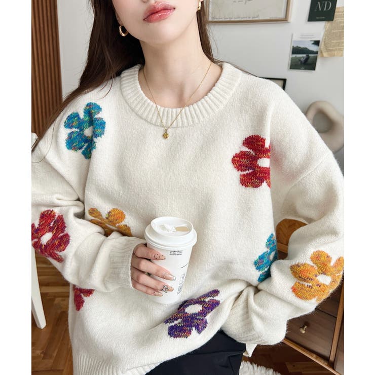 ミックスカラーフラワージャガードニットプルオーバー6G | moment+ | 詳細画像17 