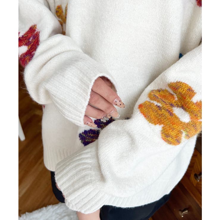 ミックスカラーフラワージャガードニットプルオーバー6G | moment+ | 詳細画像19 