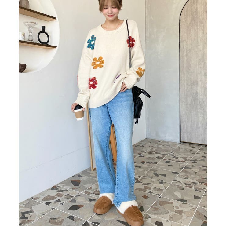 ミックスカラーフラワージャガードニットプルオーバー6G | moment+ | 詳細画像25 