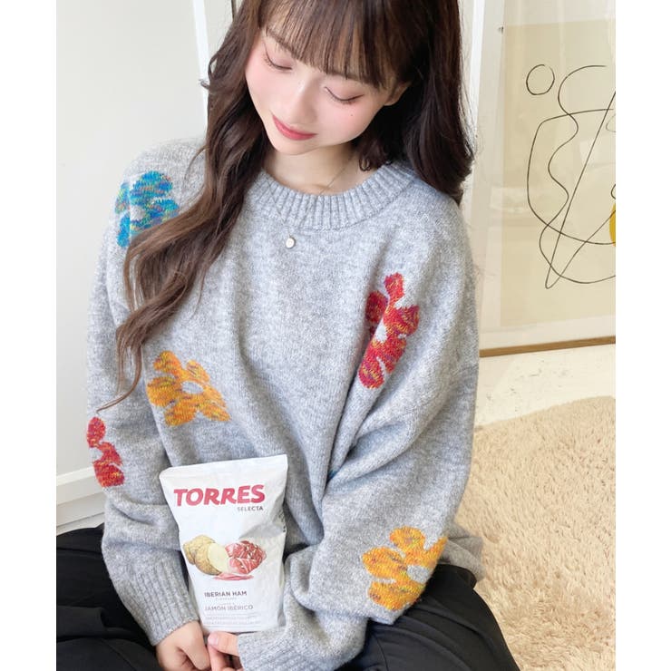 ミックスカラーフラワージャガードニットプルオーバー6G | moment+ | 詳細画像26 