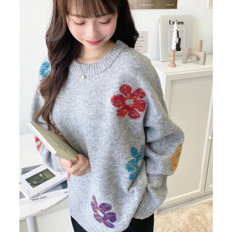 ミックスカラーフラワージャガードニットプルオーバー6G | moment+ | 詳細画像28 