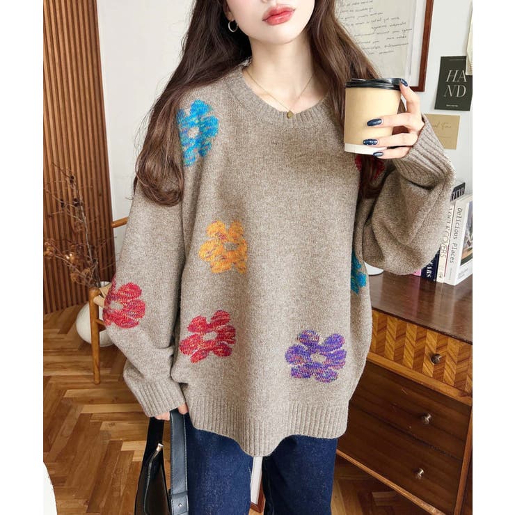 ミックスカラーフラワージャガードニットプルオーバー6G | moment+ | 詳細画像34 