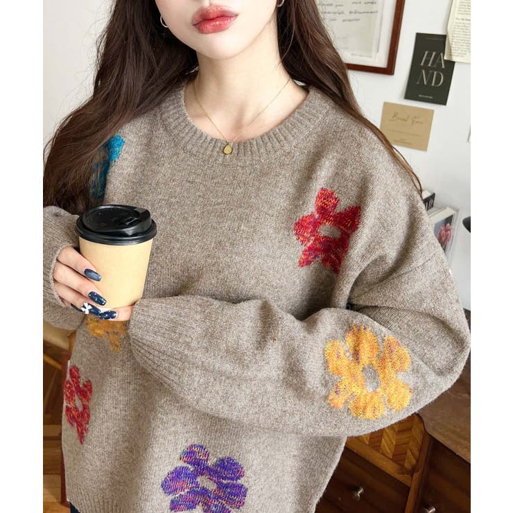 ミックスカラーフラワージャガードニットプルオーバー6G | moment+ | 詳細画像35 