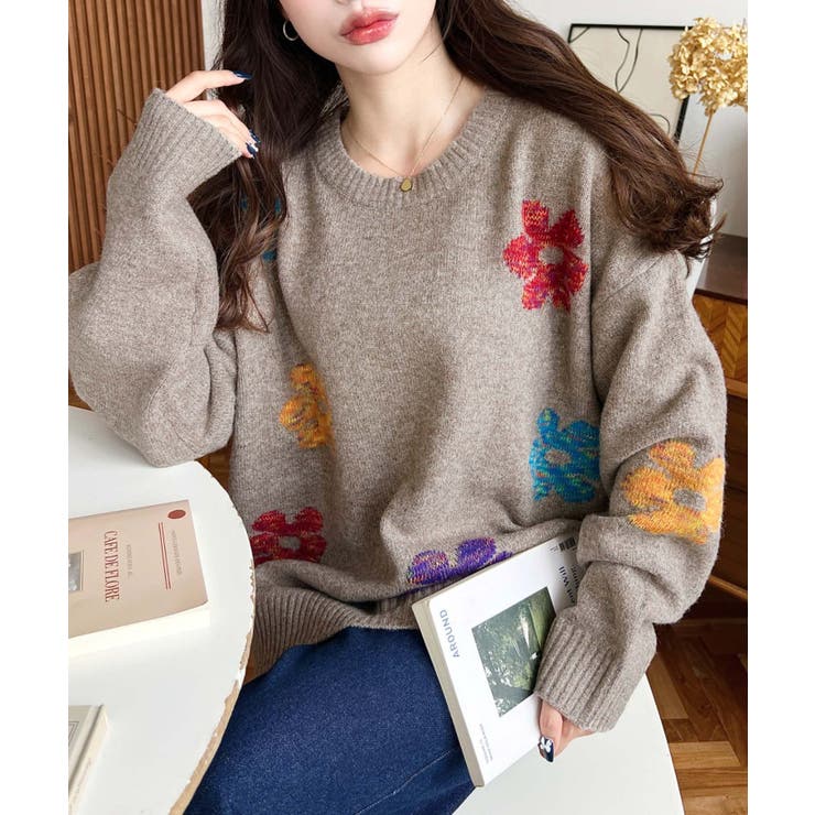 ミックスカラーフラワージャガードニットプルオーバー6G | moment+ | 詳細画像36 