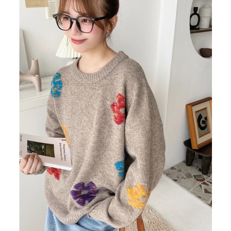 ミックスカラーフラワージャガードニットプルオーバー6G | moment+ | 詳細画像38 