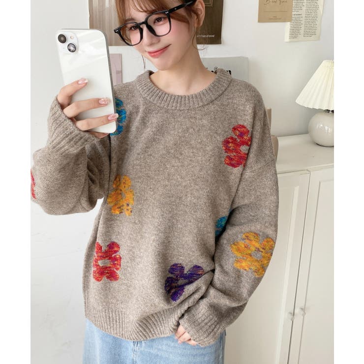 ミックスカラーフラワージャガードニットプルオーバー6G | moment+ | 詳細画像39 