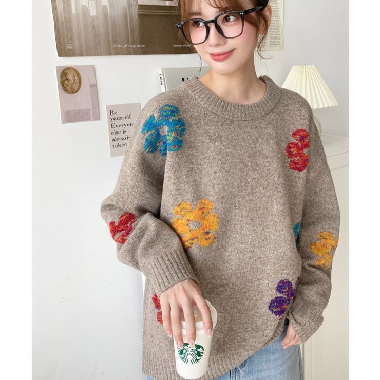 ミックスカラーフラワージャガードニットプルオーバー6G | moment+ | 詳細画像40 