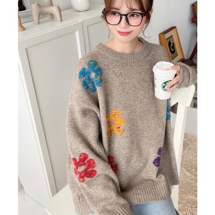 ミックスカラーフラワージャガードニットプルオーバー6G | moment+ | 詳細画像41 